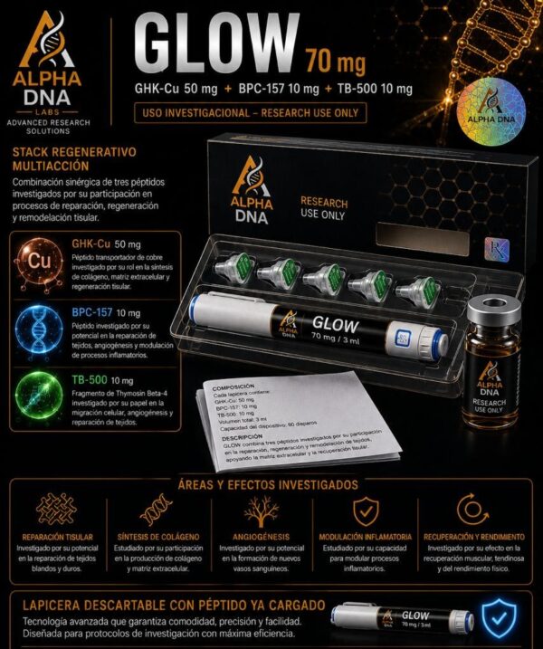 STACK EN LAPICERA DESCARTABLE: KLOW 80 (GHK-Cu 50 mg + BPC-157 10 mg + TB-500 10 mg + KPV 10 mg)